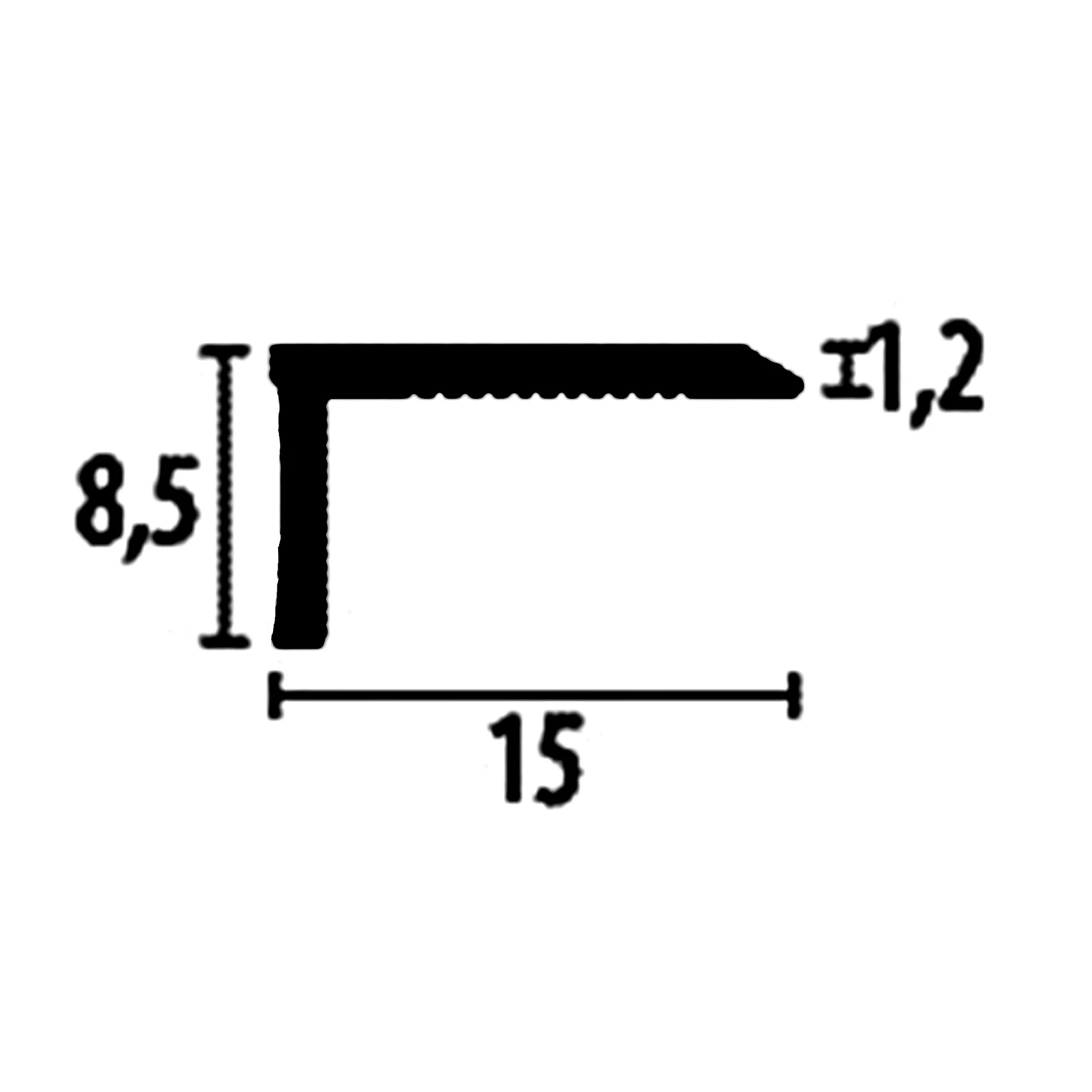 Nez De Marche | 15 X 8.5 X 2700 Mm | Aluminium | Lisse | Facile à Plier | Non Percé 1 Nez De Marche | 15 X 8.5 X 2700 Mm | Aluminium | Lisse | Facile à Plier | Non Percé