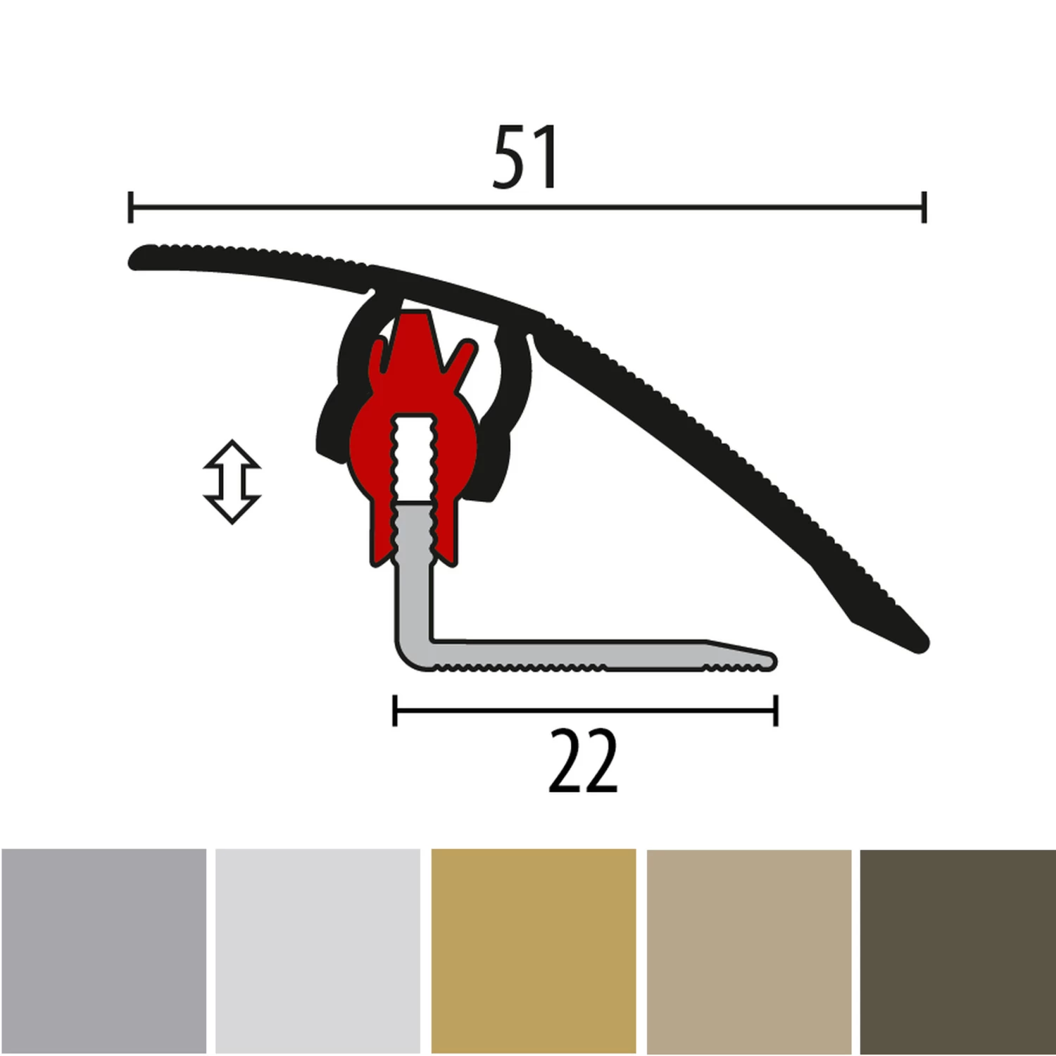 Küberit 786 FCS-718 | Barre De Seuil Striée Pour Parquet | Largeur:51 Mm | Épaisseur:3-23 Mm 1 Küberit 786 FCS-718 | Barre De Seuil Striée Pour Parquet | Largeur:51 Mm | Épaisseur:3-23 Mm