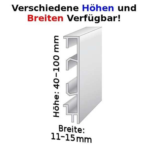 Plinthe électr. Goulotte Cache Fils | H: 40 - 100 Mm | L: 11 - 15 Mm | Alu Anodisé Argenté | T: 465 1 Plinthe électr. Goulotte Cache Fils | H: 40 - 100 Mm | L: 11 - 15 Mm | Alu Anodisé Argenté | T: 465