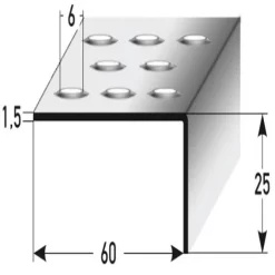 Nez De Marche | Cornière 25 X 60 Mm | Inox | Antidérapant R10 DIN 51130 Perforation Embossée